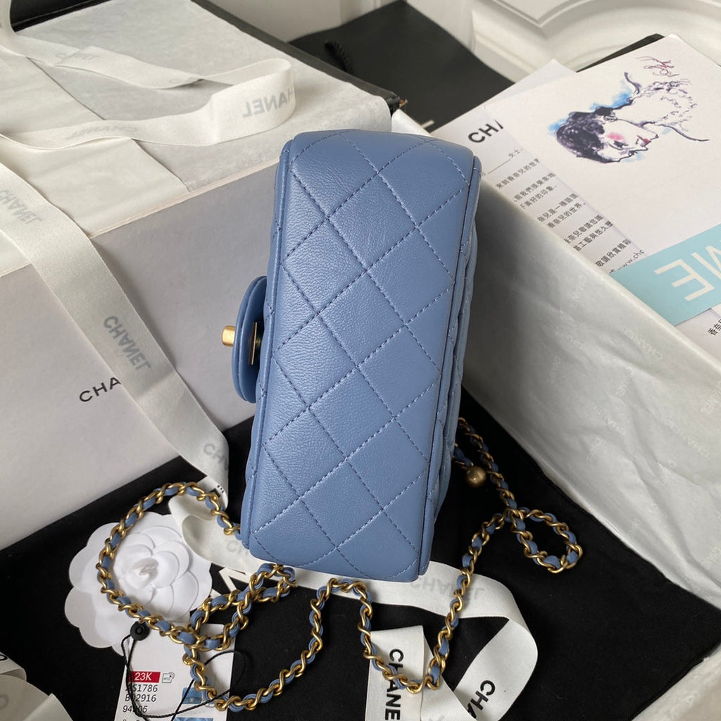Chanel AS1786 23S Mini Flap Bag Gold Metal Lambskin Blue