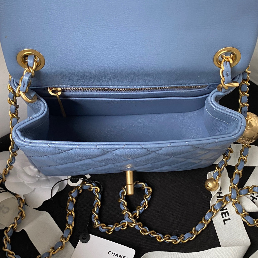 Chanel AS1786 23S Mini Flap Bag Gold Metal Lambskin Blue