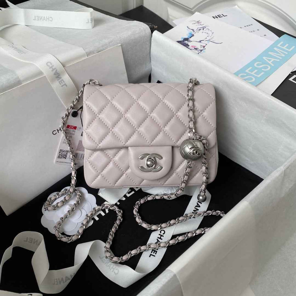 Chanel AS1786 23S Mini Flap Bag Silver Metal Lambskin Light Pink