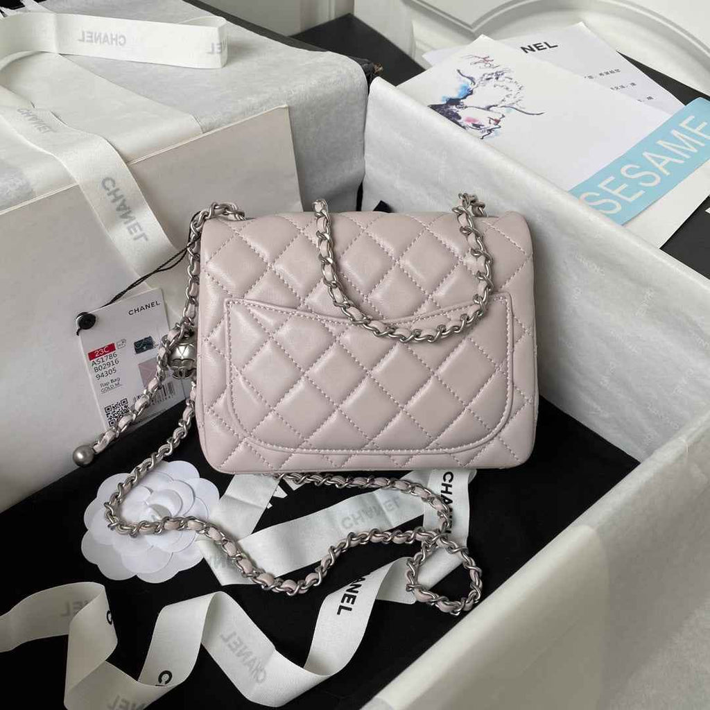 Chanel AS1786 23S Mini Flap Bag Silver Metal Lambskin Light Pink