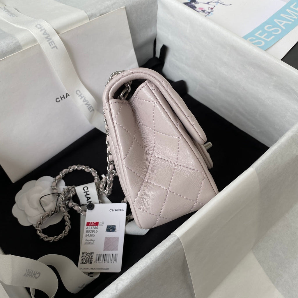 Chanel AS1786 23S Mini Flap Bag Silver Metal Lambskin Light Pink