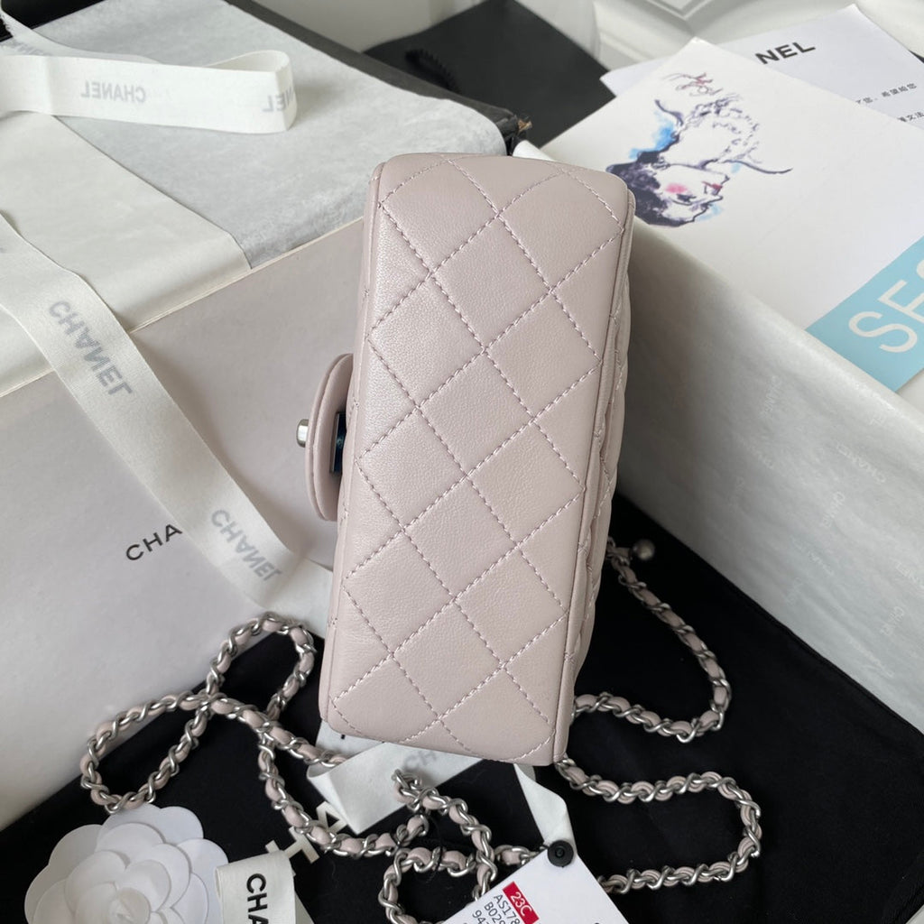 Chanel AS1786 23S Mini Flap Bag Silver Metal Lambskin Light Pink