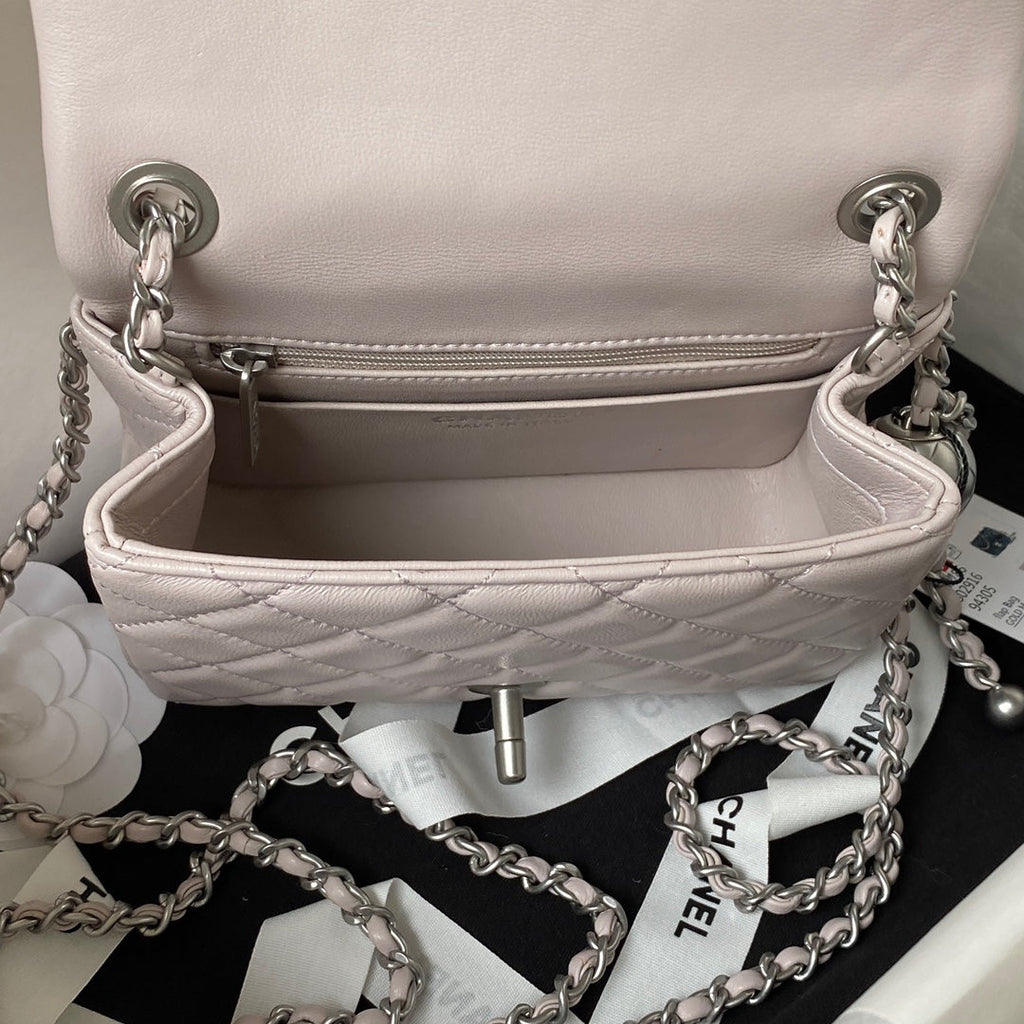 Chanel AS1786 23S Mini Flap Bag Silver Metal Lambskin Light Pink