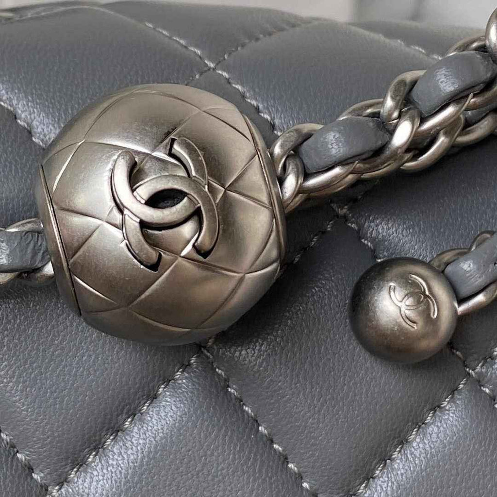 Chanel AS1786 23S Mini Flap Bag Silver Metal Lambskin Dark Gray