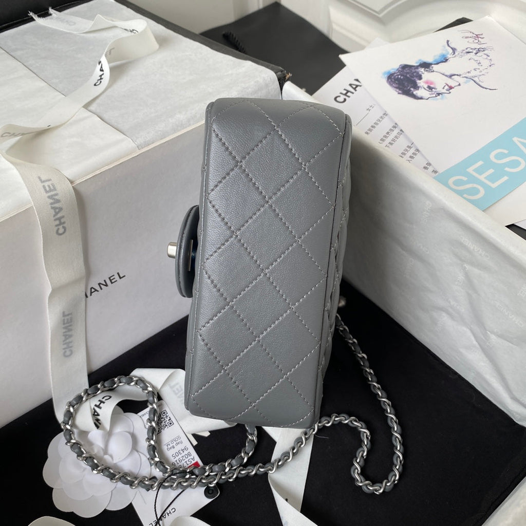Chanel AS1786 23S Mini Flap Bag Silver Metal Lambskin Dark Gray