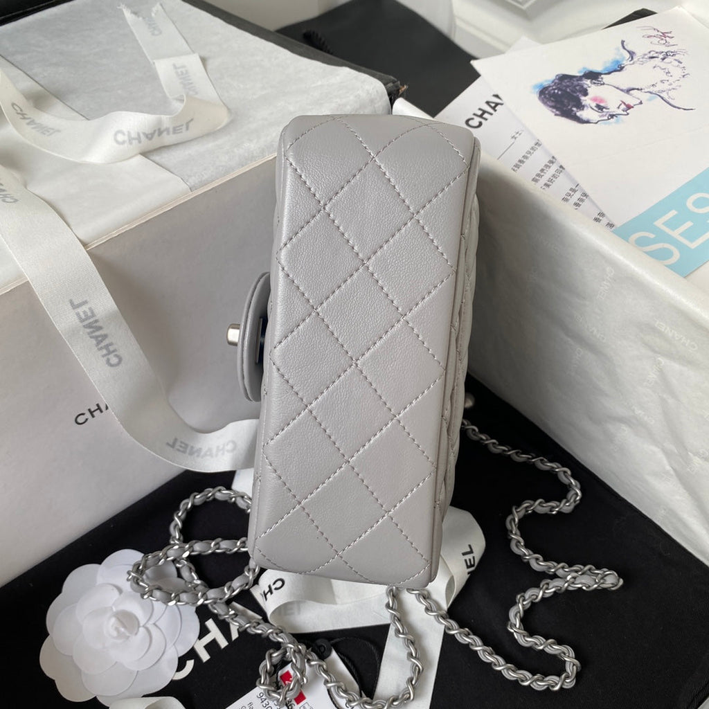 Chanel AS1786 23S Mini Flap Bag Silver Metal Lambskin Gray