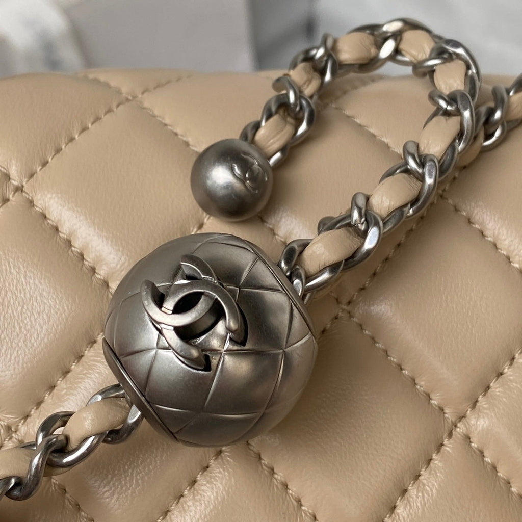 Chanel AS1786 23S Mini Flap Bag Silver Metal Lambskin Apricot