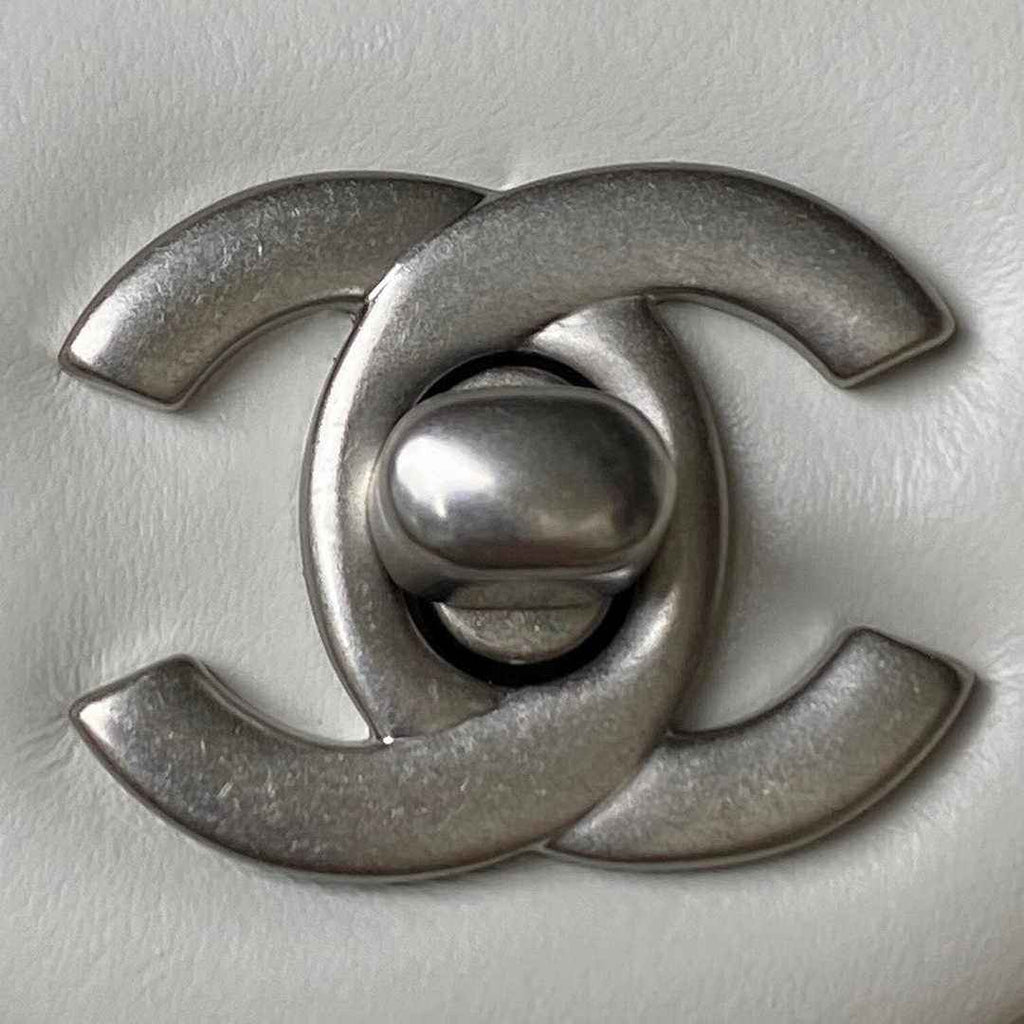 Chanel AS1786 23S Mini Flap Bag Silver Metal Lambskin White
