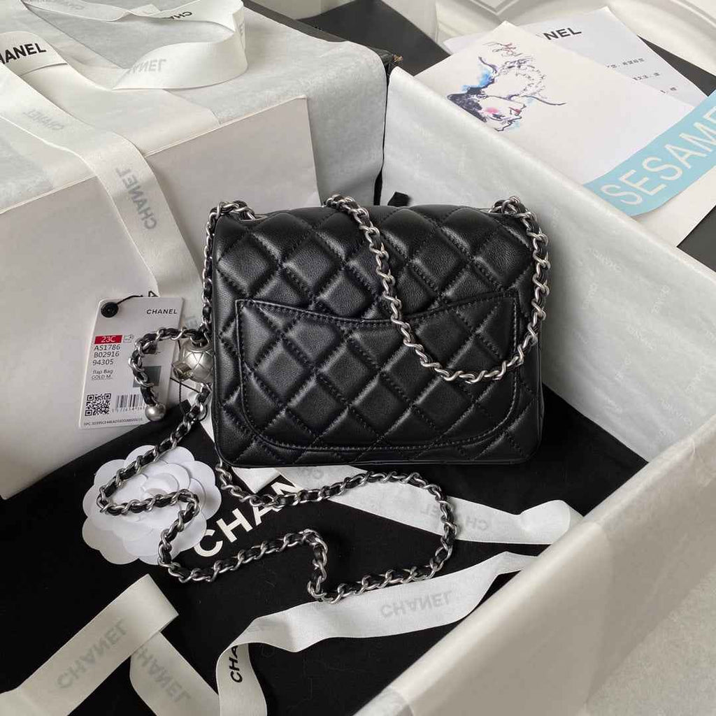 Chanel AS1786 23S Mini Flap Bag Silver Metal Lambskin Black