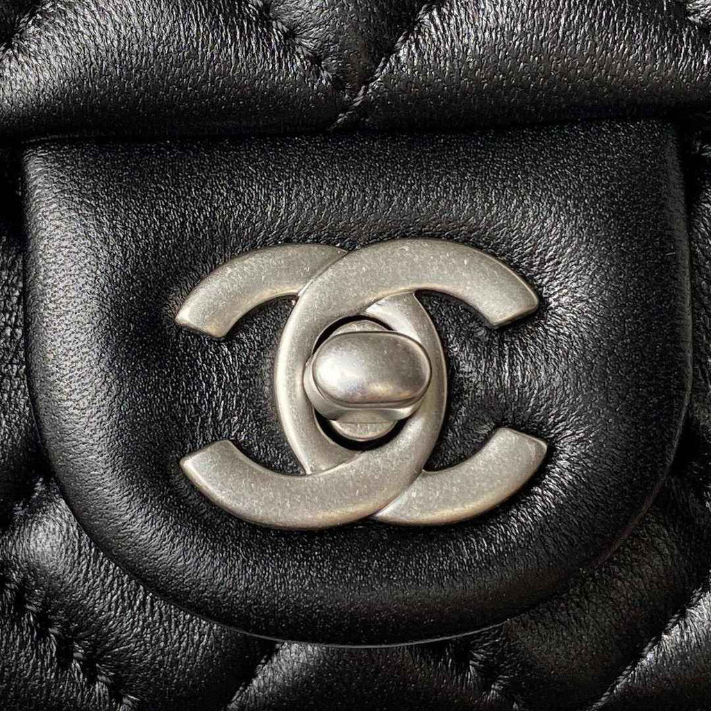 Chanel AS1786 23S Mini Flap Bag Silver Metal Lambskin Black