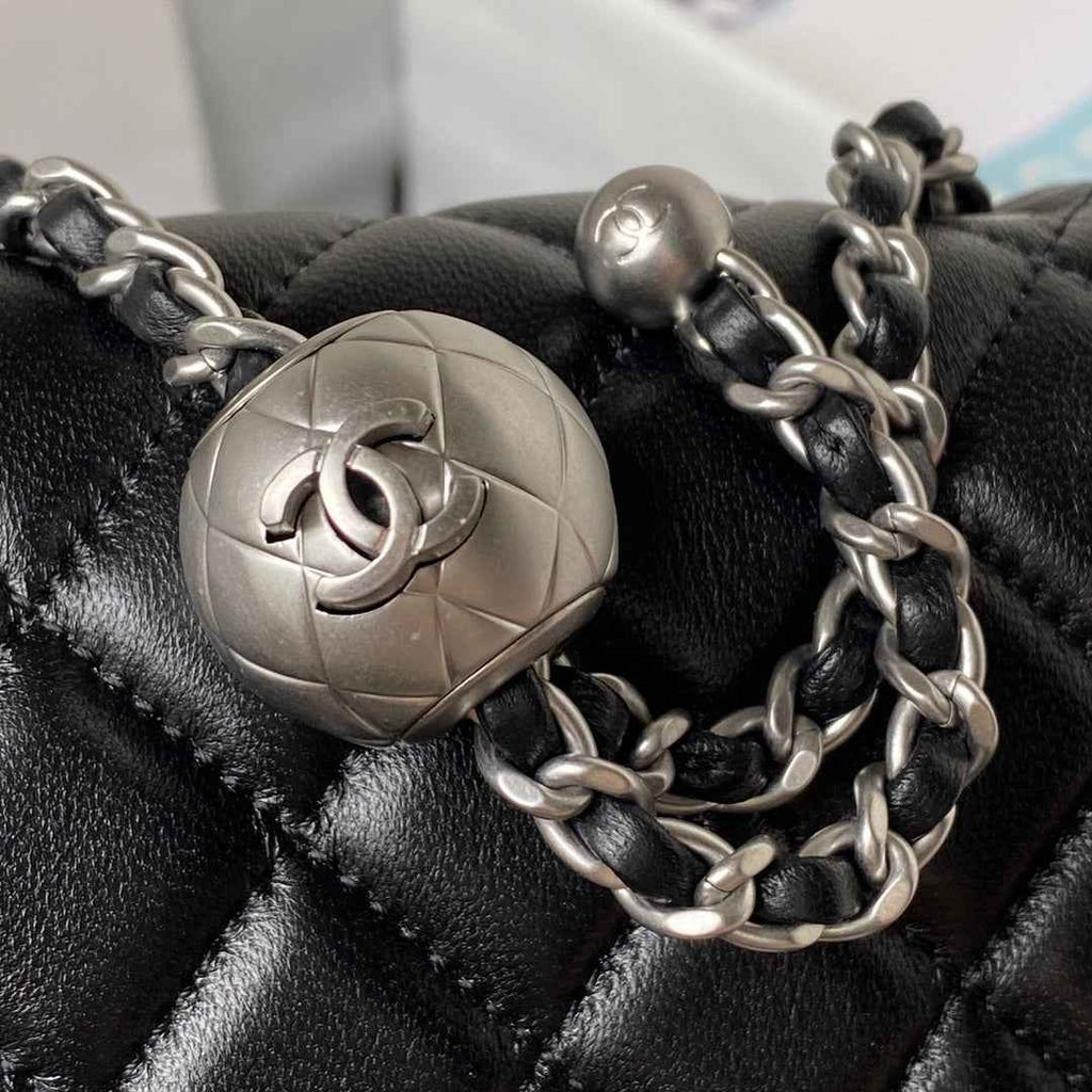 Chanel AS1786 23S Mini Flap Bag Silver Metal Lambskin Black