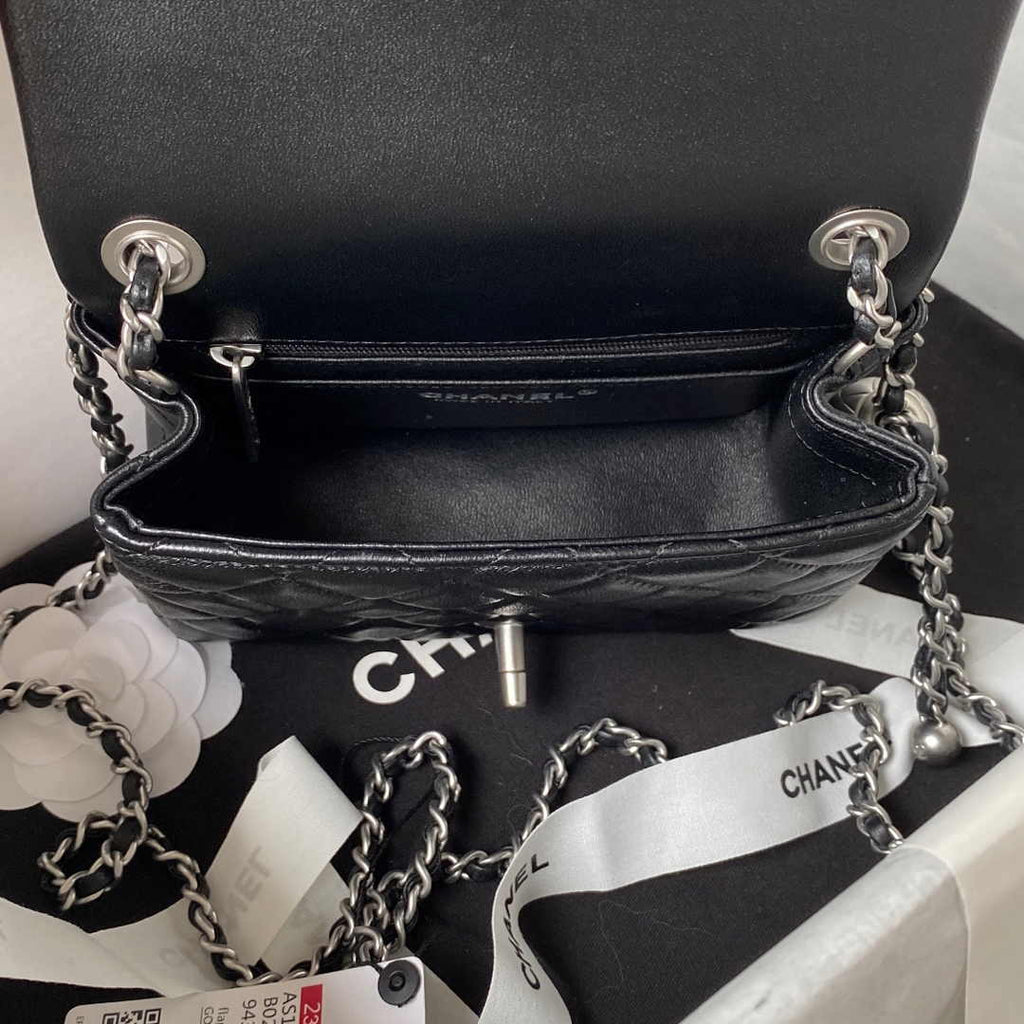 Chanel AS1786 23S Mini Flap Bag Silver Metal Lambskin Black