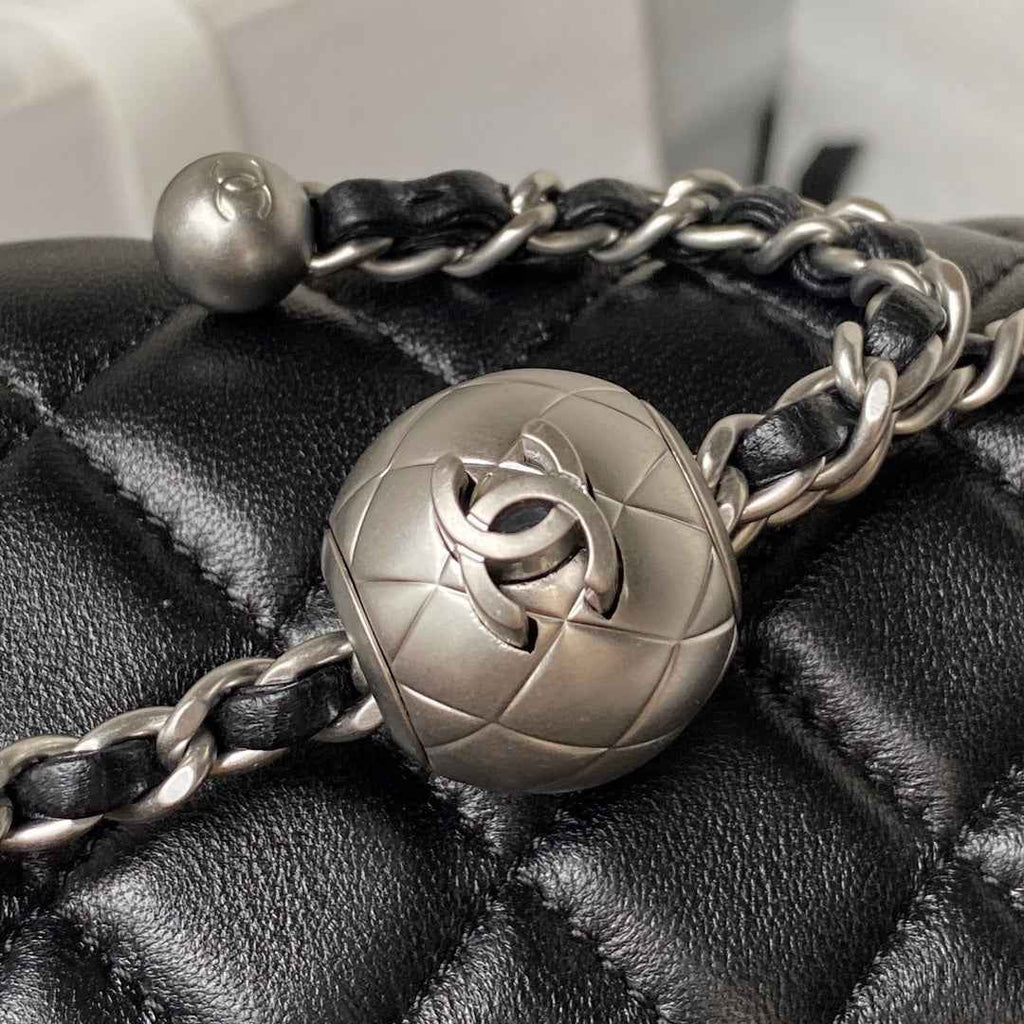 Chanel AS1787 23S Small Flap Bag Silver Metal Lambskin Black