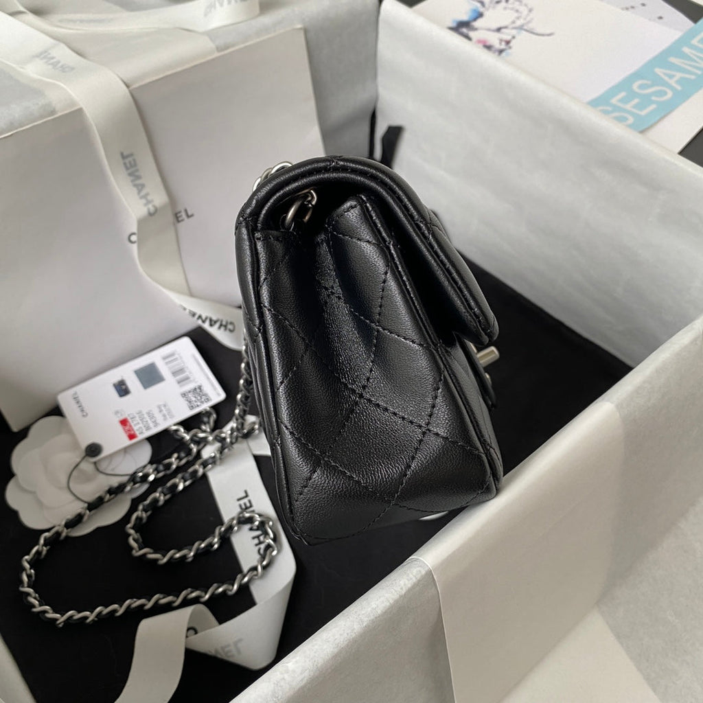 Chanel AS1787 23S Small Flap Bag Silver Metal Lambskin Black