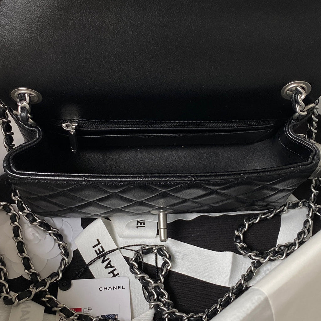 Chanel AS1787 23S Small Flap Bag Silver Metal Lambskin Black
