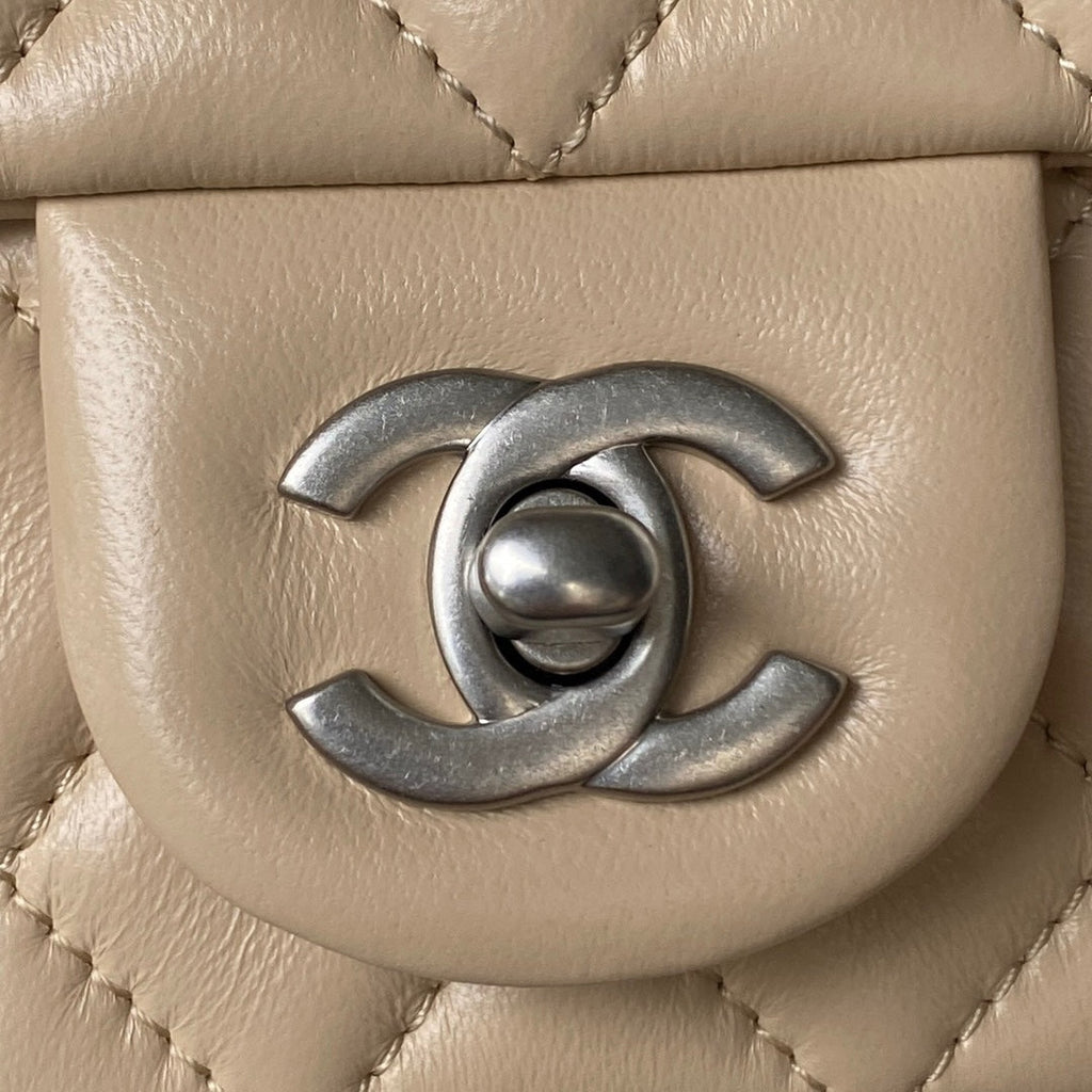 Chanel AS1787 23S Small Flap Bag Silver Metal Lambskin Apricot