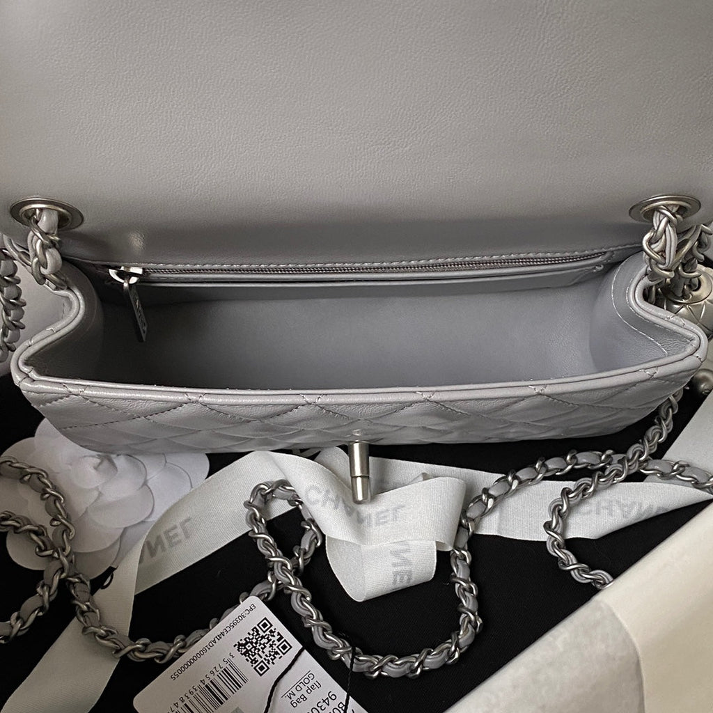 Chanel AS1787 23S Small Flap Bag Silver Metal Lambskin Gray