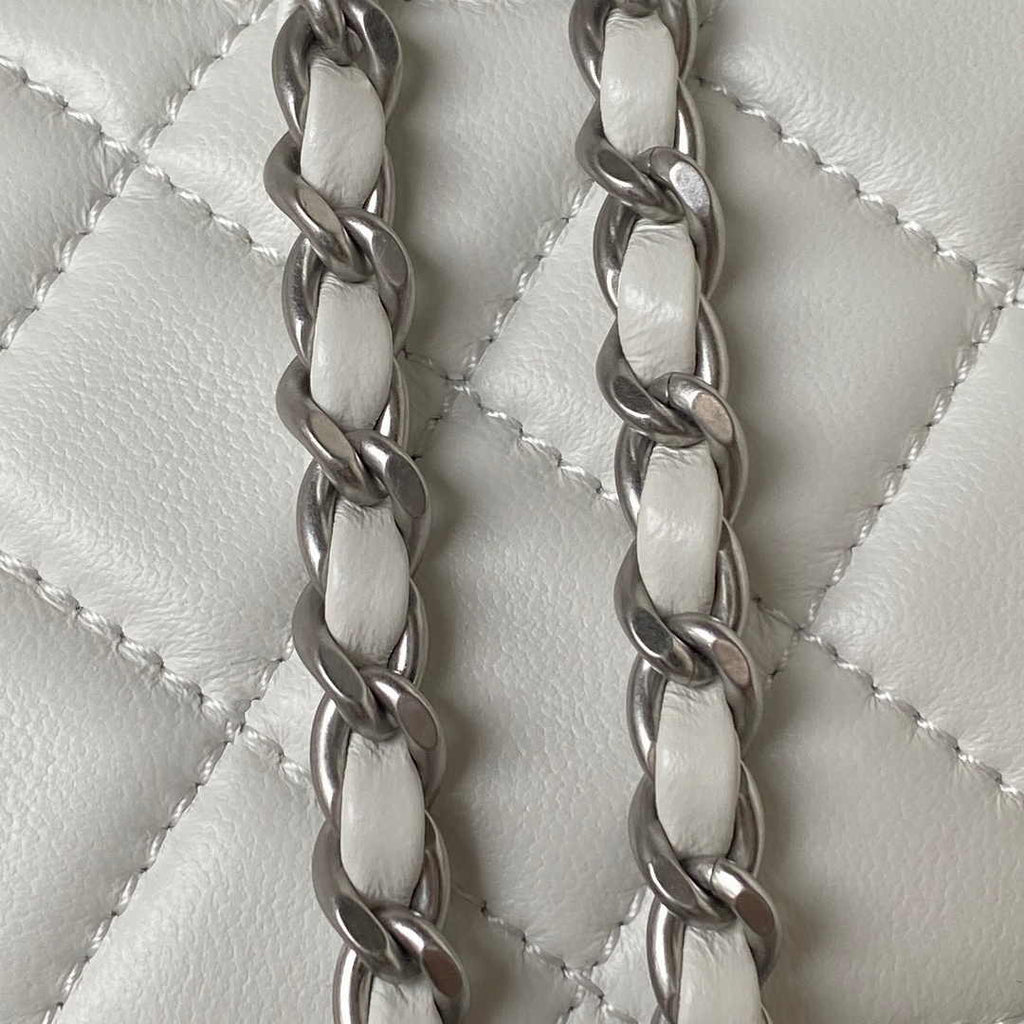 Chanel AS1787 23S Small Flap Bag Silver Metal Lambskin White