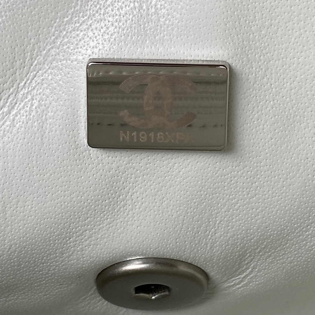 Chanel AS1787 23S Small Flap Bag Silver Metal Lambskin White