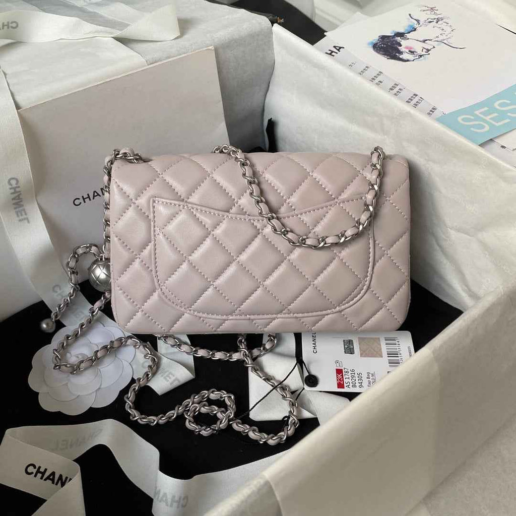 Chanel AS1787 23S Small Flap Bag Silver Metal Lambskin Light Pink