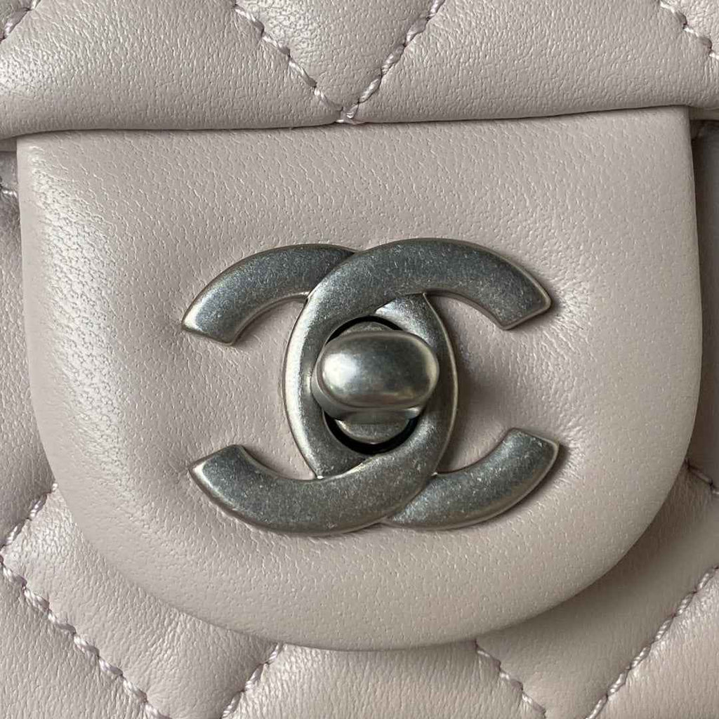 Chanel AS1787 23S Small Flap Bag Silver Metal Lambskin Light Pink