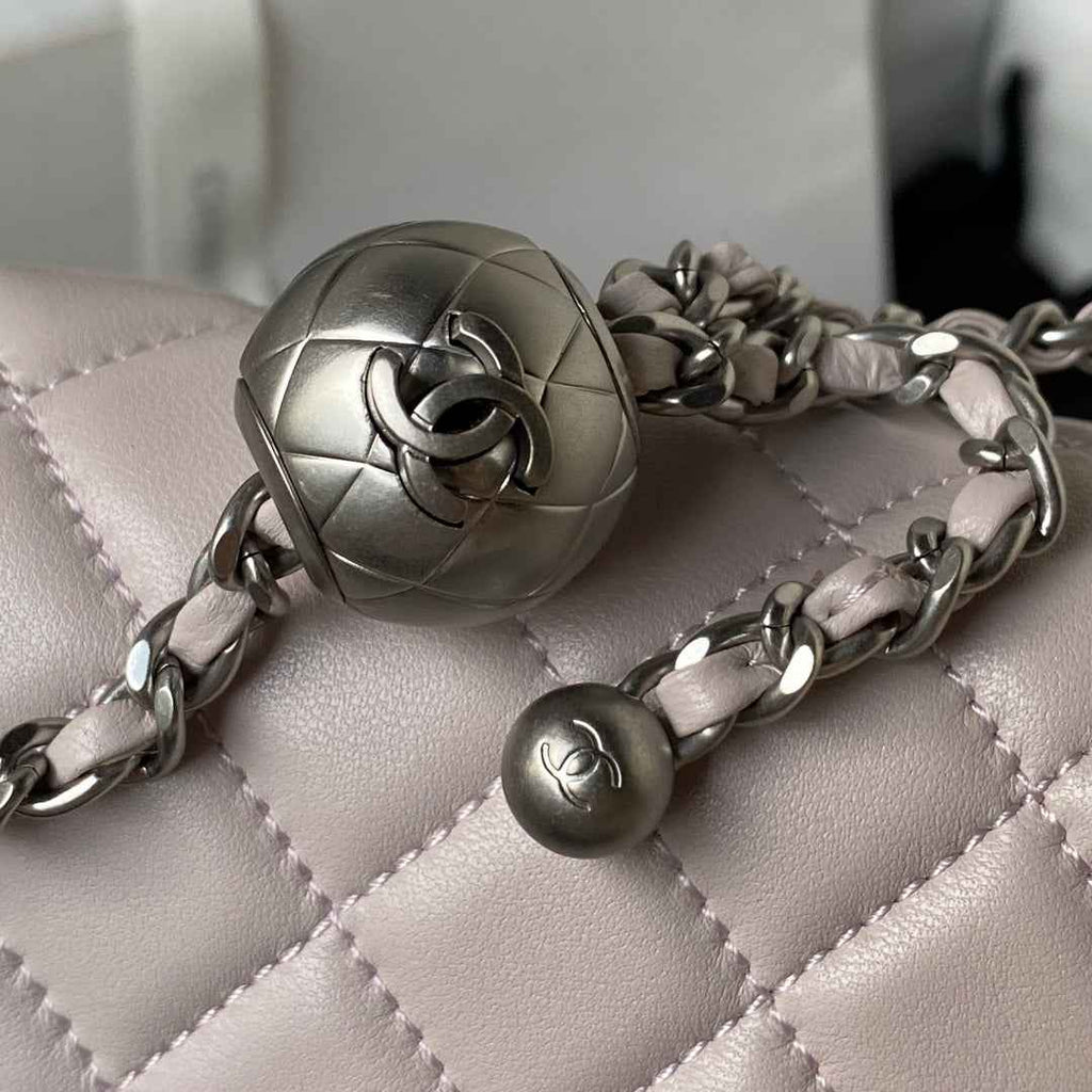 Chanel AS1787 23S Small Flap Bag Silver Metal Lambskin Light Pink