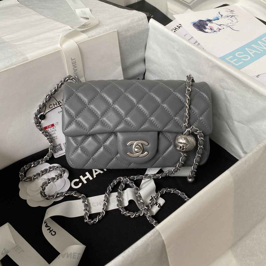 Chanel AS1787 23S Small Flap Bag Silver Metal Lambskin Dark Gray