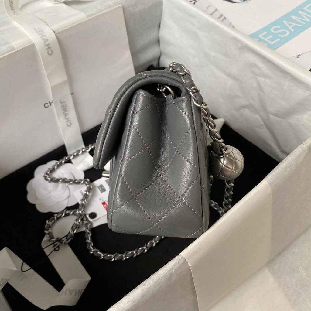 Chanel AS1787 23S Small Flap Bag Silver Metal Lambskin Dark Gray