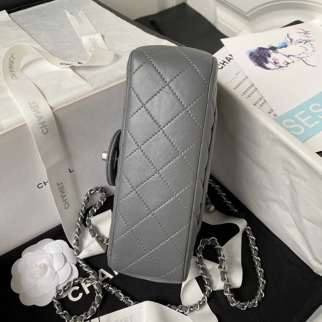 Chanel AS1787 23S Small Flap Bag Silver Metal Lambskin Dark Gray