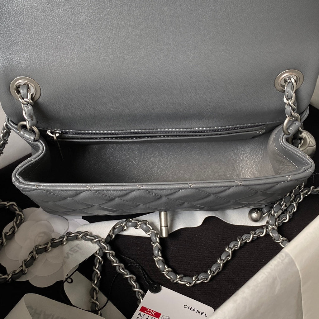 Chanel AS1787 23S Small Flap Bag Silver Metal Lambskin Dark Gray