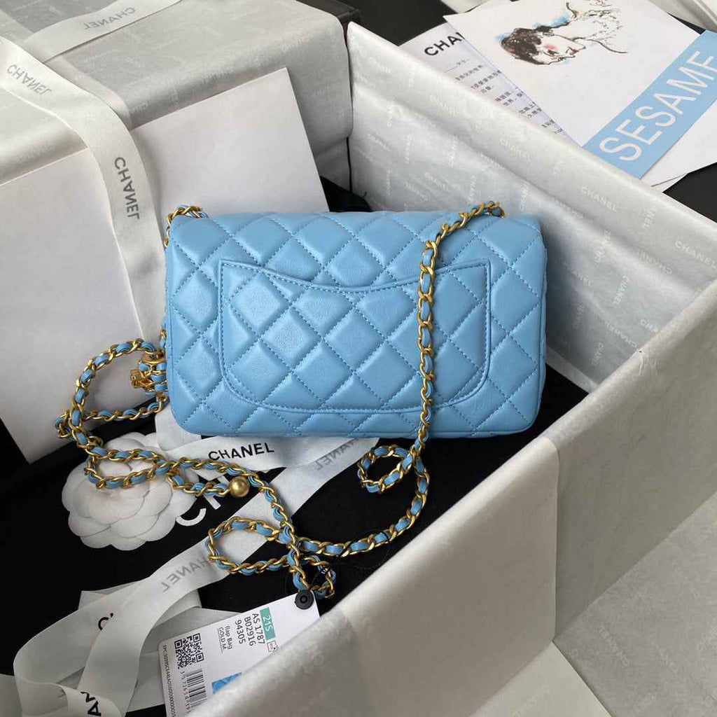 Chanel AS1787 Small Flap Bag Lambskin Blue