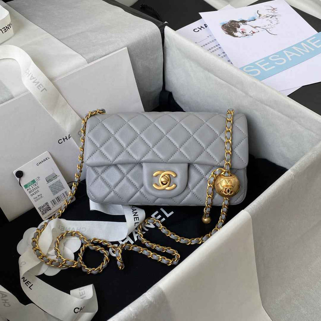 Chanel AS1787 Small Flap Bag Lambskin Gray