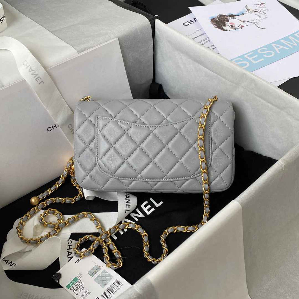 Chanel AS1787 Small Flap Bag Lambskin Gray