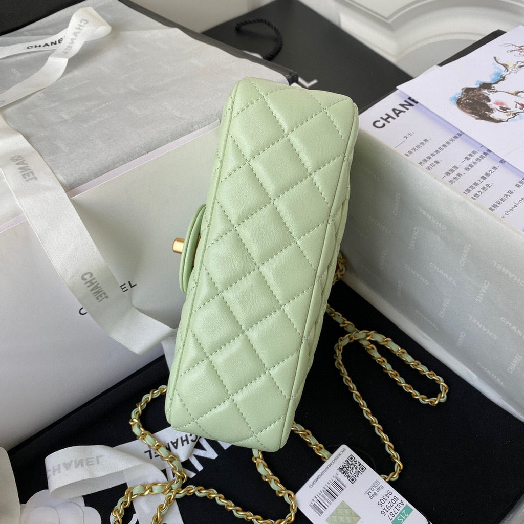 Chanel AS1787 Small Flap Bag Lambskin Light Green