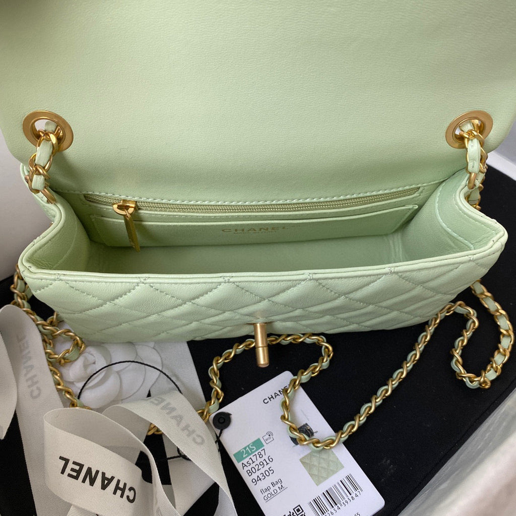 Chanel AS1787 Small Flap Bag Lambskin Light Green