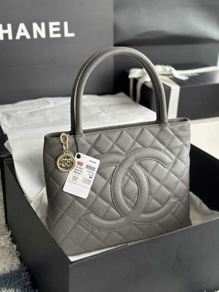 Chanel AS1804 Top Handle Bag Calfskin Gray