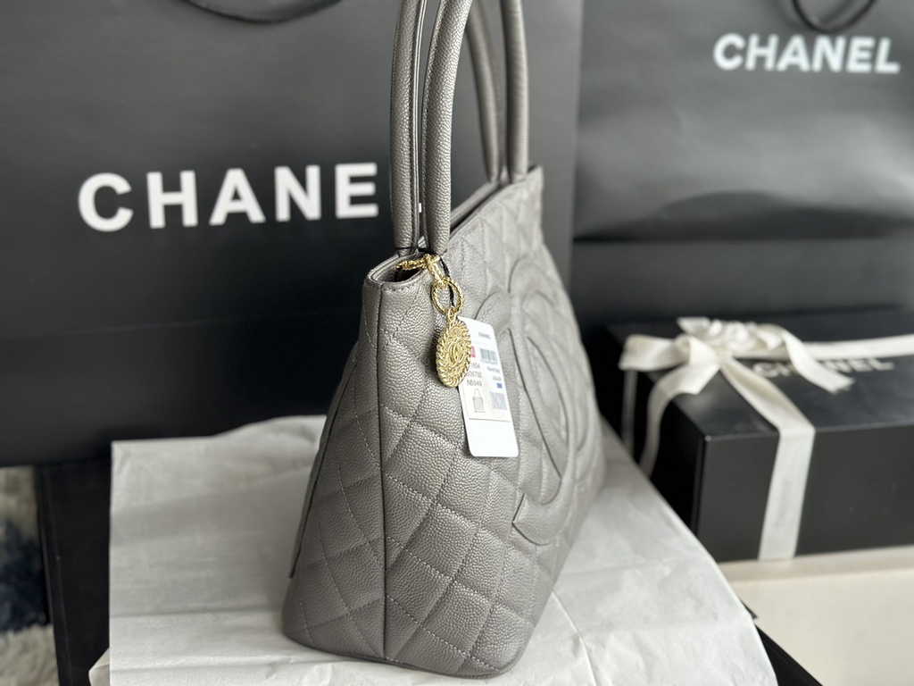 Chanel AS1804 Top Handle Bag Calfskin Gray