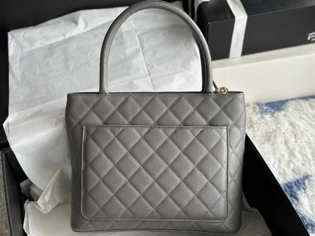 Chanel AS1804 Top Handle Bag Calfskin Gray
