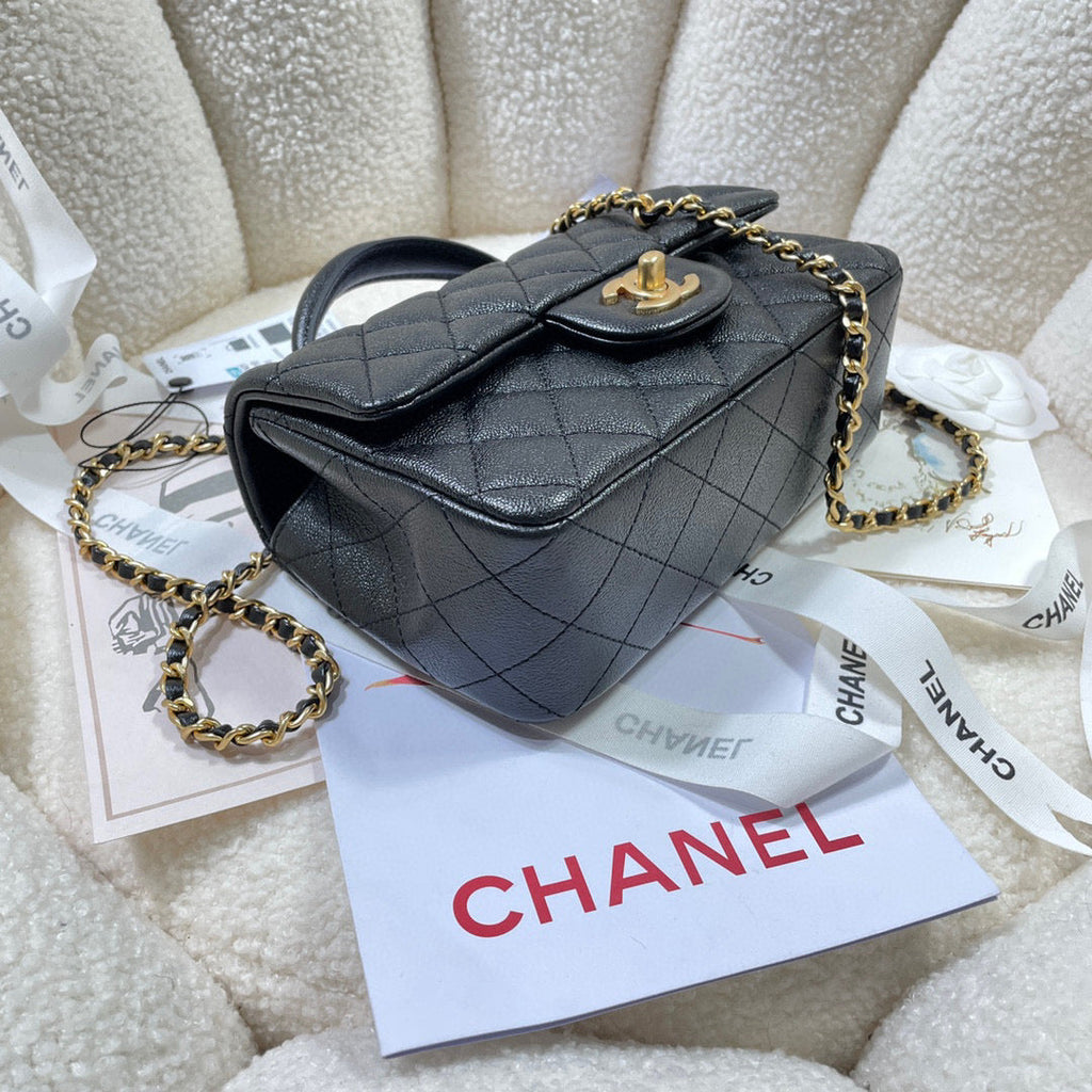 Chanel AS2431 mini flap bag with top handle Calfskin Black
