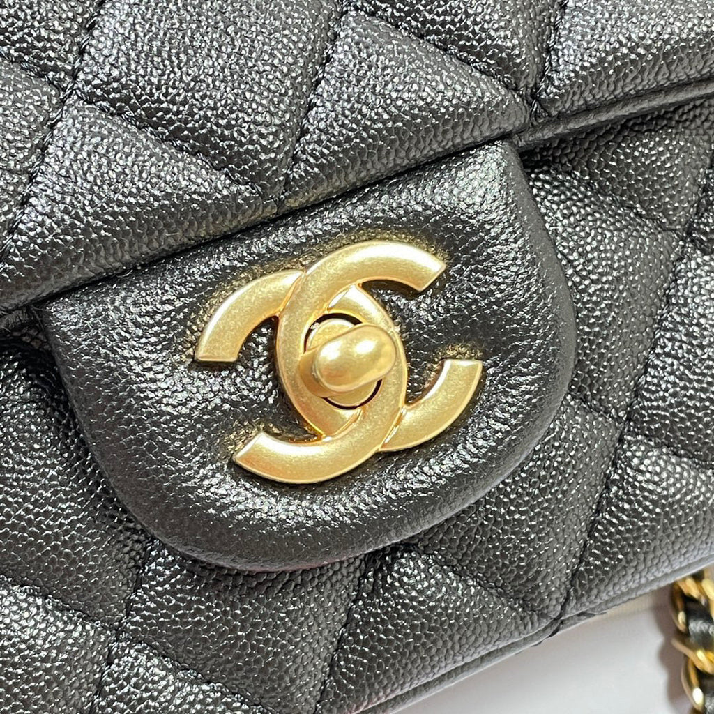 Chanel AS2431 mini flap bag with top handle Calfskin Black