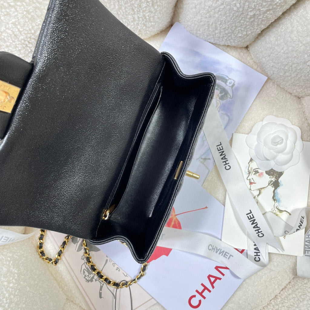 Chanel AS2431 mini flap bag with top handle Calfskin Black
