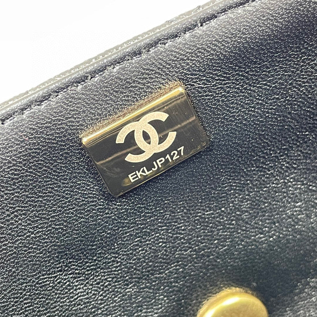 Chanel AS2431 mini flap bag with top handle Calfskin Black