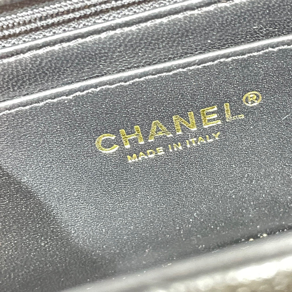 Chanel AS2431 mini flap bag with top handle Calfskin Black