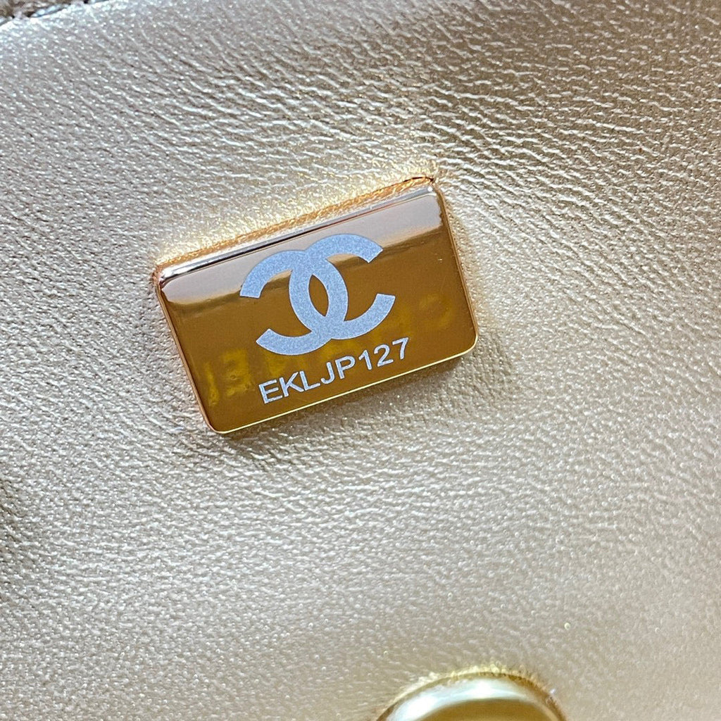 Chanel AS2431 mini flap bag with top handle Calfskin Gold