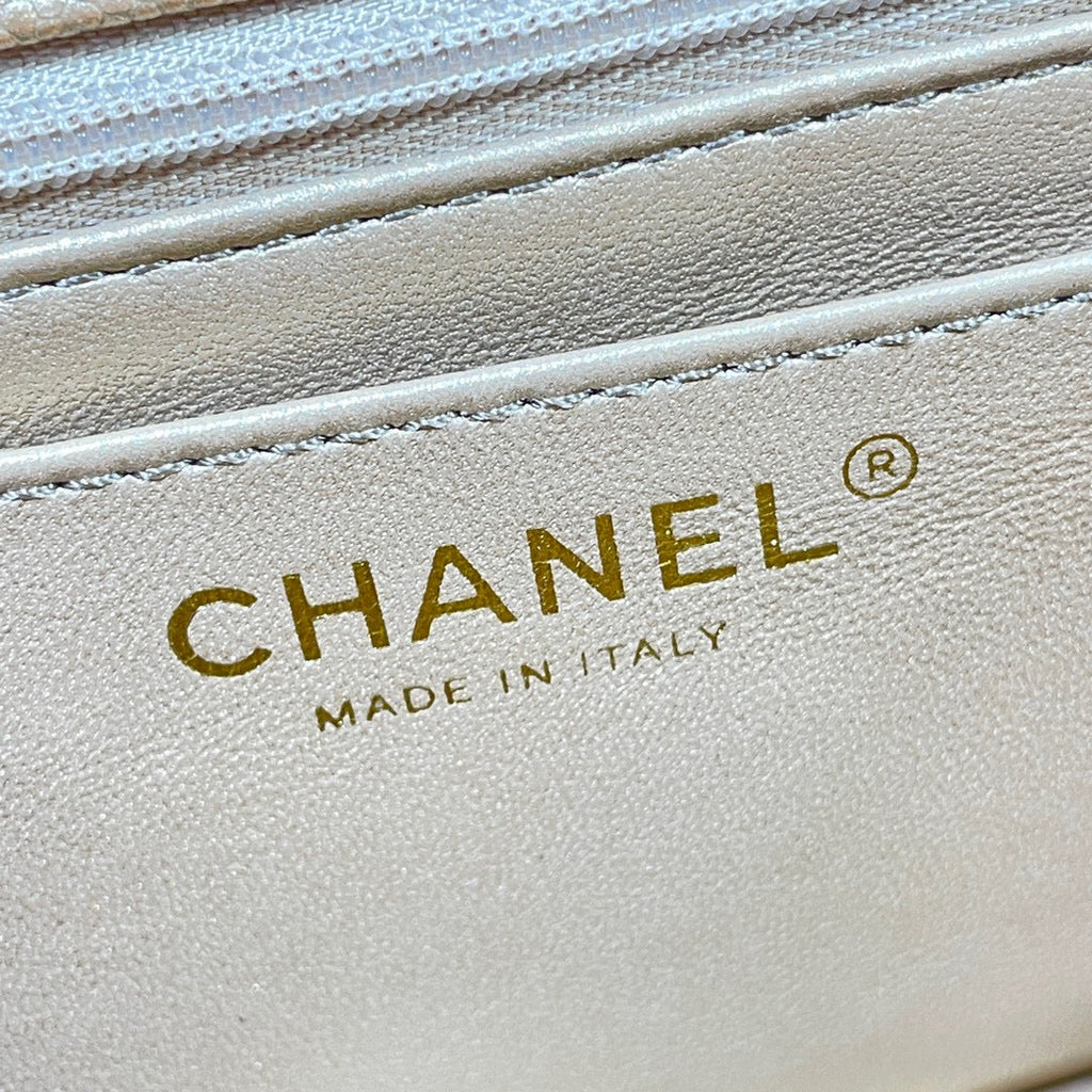 Chanel AS2431 mini flap bag with top handle Calfskin Gold