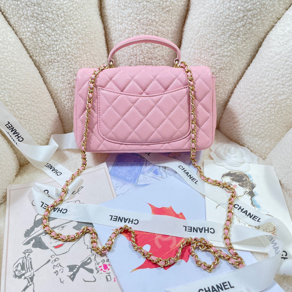 Chanel AS2431 mini flap bag with top handle Calfskin Pink