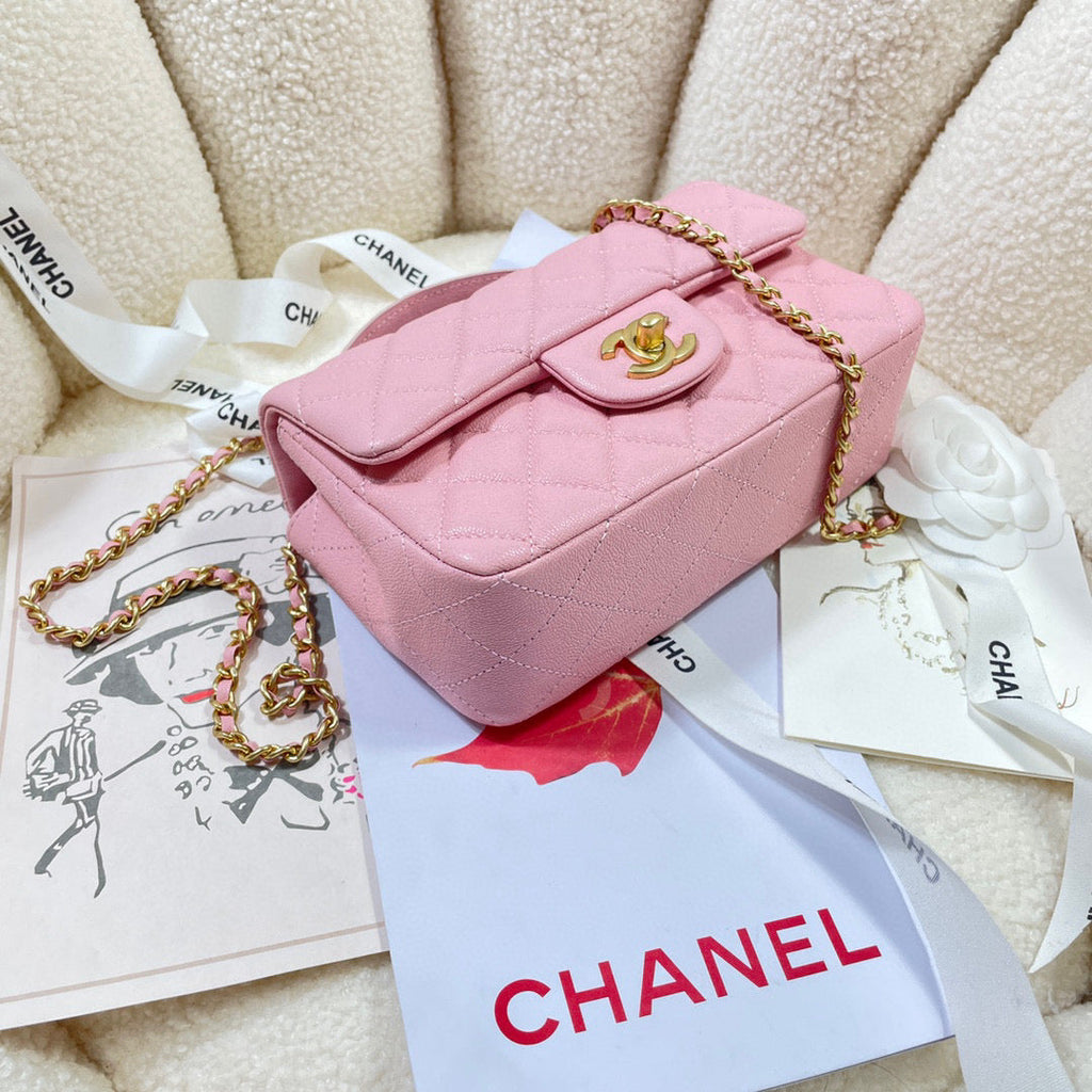 Chanel AS2431 mini flap bag with top handle Calfskin Pink