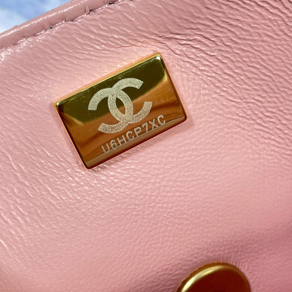 Chanel AS2431 mini flap bag with top handle Calfskin Pink