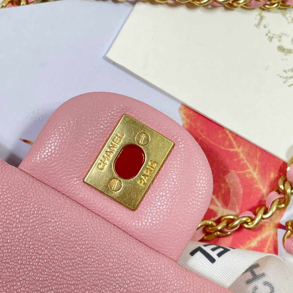 Chanel AS2431 mini flap bag with top handle Calfskin Pink