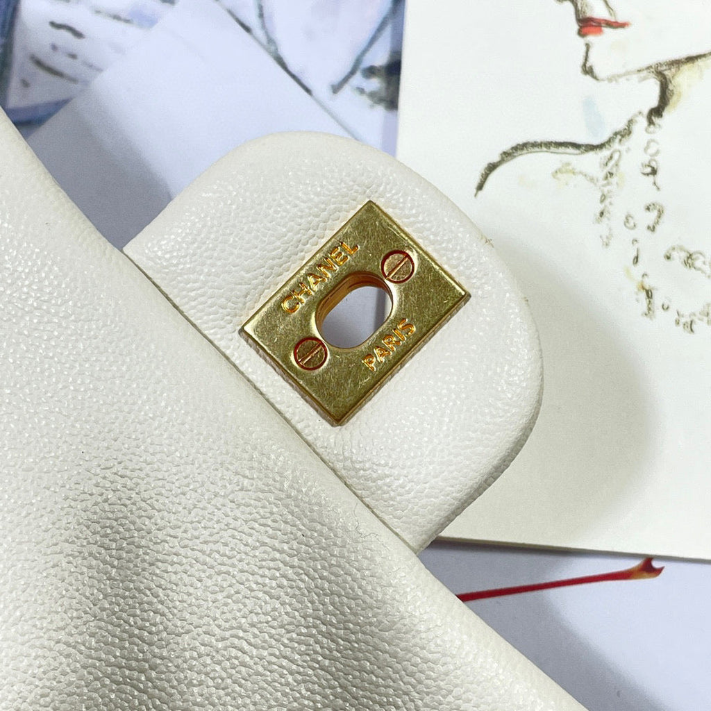 Chanel AS2431 mini flap bag with top handle Calfskin White Gold
